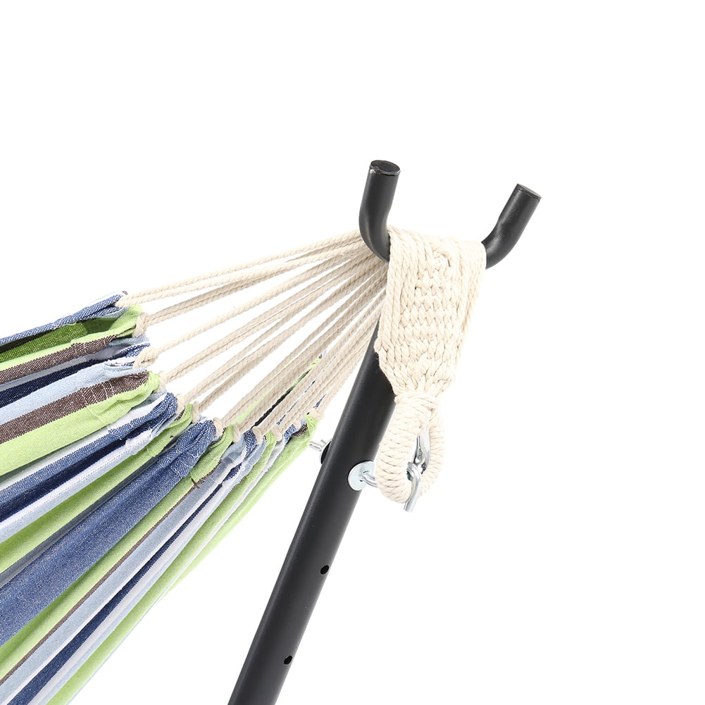 Lowestbest 9ft Steel Pipe Hammock Frame with Cotton Hammock, Natural Rope Iron Hammock Set For Garden, Outdoor, Green Lowestbest 9ft Steel Pipe Hammock Frame with Cotton Hammock, Natural Rope Iron Hammock Set For Garden, Outdoor, Green