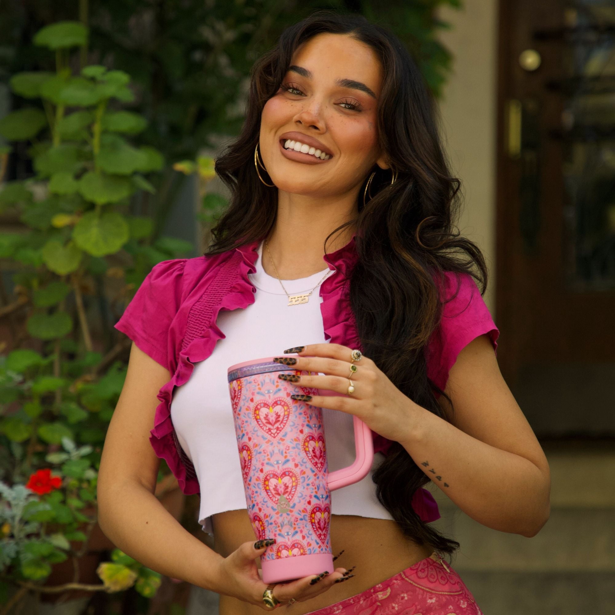 Cely x TAL 32oz Stainless Steel Skye Tumbler with Handle and Fip-up Straw, Hearts