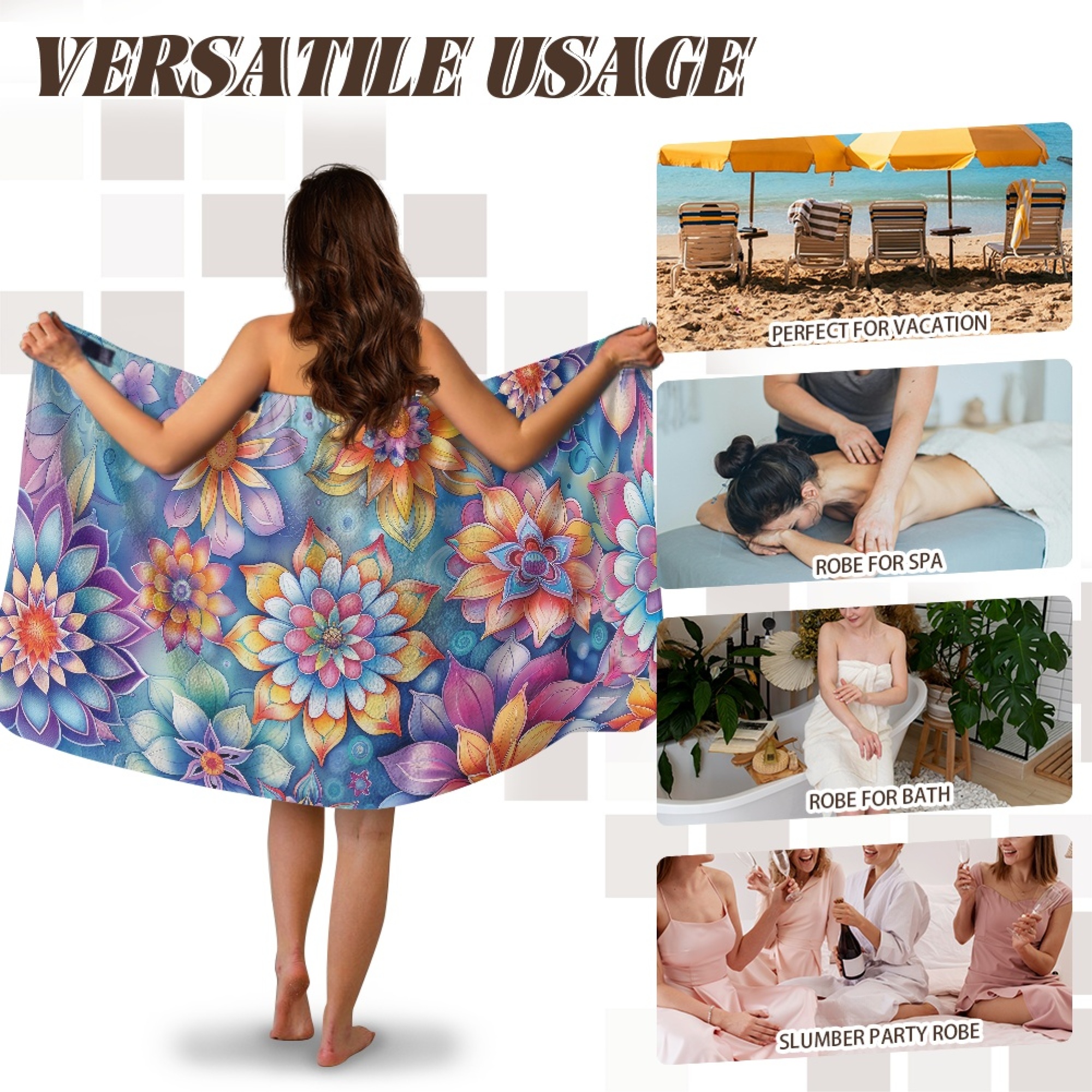 Yuyamidu Boho Mandala Flower Wrap Towel for Women Reusable Bath Wrap with Pocket Portable Bath Towels for Travel Hotel Bath Sheets Bathroom Shower Towel Wrap Size XL