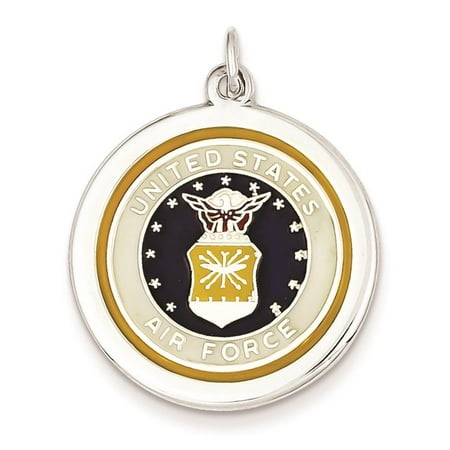 925 Sterling Silver Polished Enameled US Air Force Logo Round Disc Charm Pendant