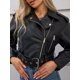 thumbnail image 5 of -Chaqueta corta de cuero sintético para mujer, abrigo holgado con cremallera y cinturón, prendas de vestir para motociclista, primavera y otoño, 5 of 5