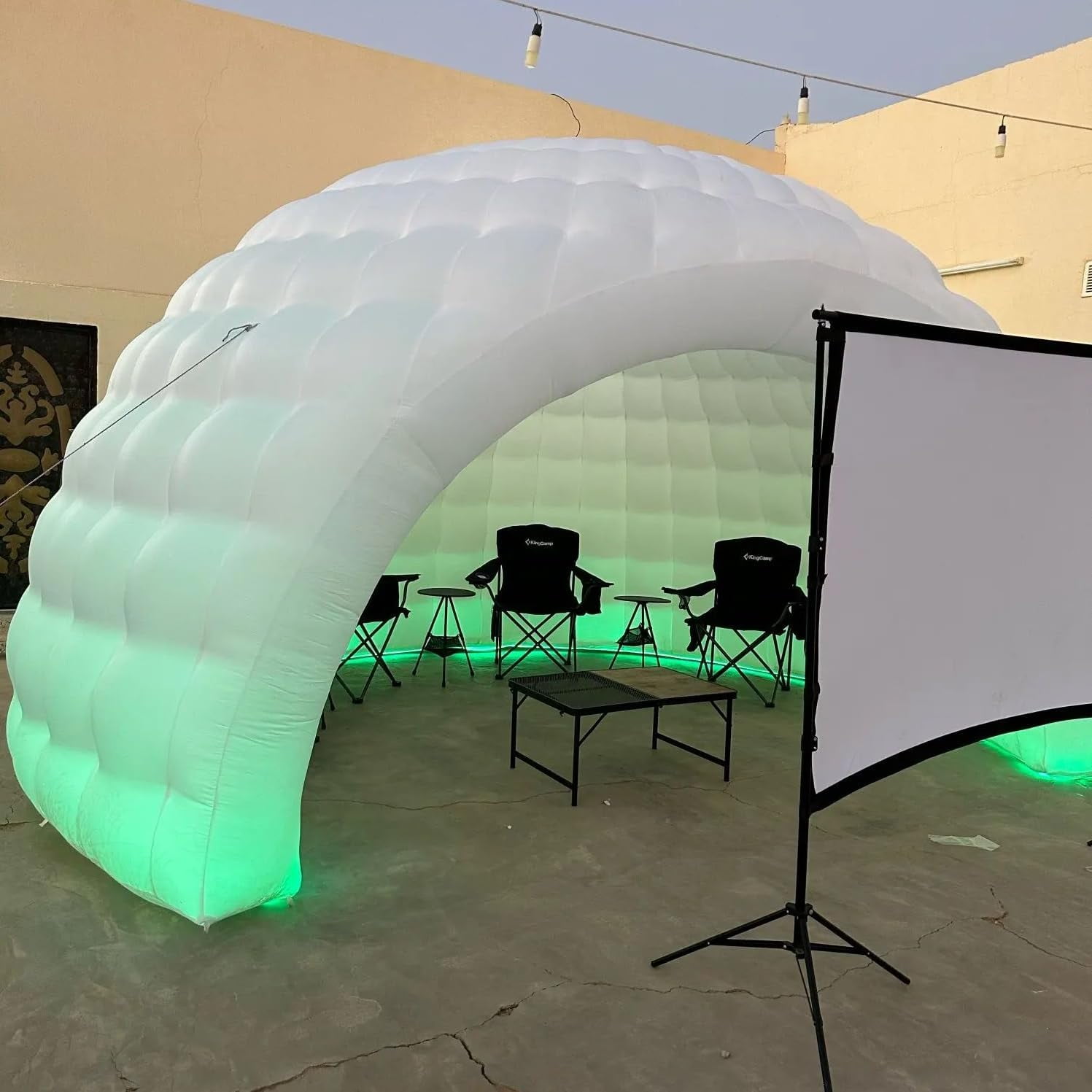 Striking Inflatable Igloo Dome Tent with Led Strips & Big Opening Outdoor Portable Nightclub Disco Igloo Party Wedding House White Oxford Air Marquee for Events (16.4Ft 5m D)