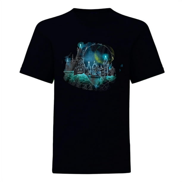Harry Potter - Camiseta Hogwarts Wireframe para Adultos Unisex (Negro)