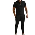 thumbnail image 1 of Birdeem Ensemble de Sport Décontracté pour Homme, Uni, Mode, Col Rabattu, Chandail à Enfiler, Manches Courtes, Pantalon, Survêtement Deux Pièces, 1 of 10