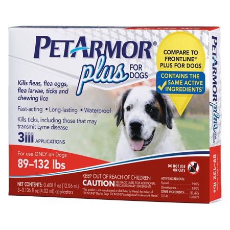 PetArmor Plus Flea & Tick Prevention for Extra Large Dogs with Fipronil (89 to 132 Pounds), 3 Monthly Treatments