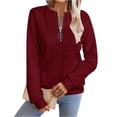 thumbnail image 2 of Women's Half Zip Sweatshirt Crew Neck Long Sleeve Cable Knit Pullover Tops 07-Wine L, 2 of 5