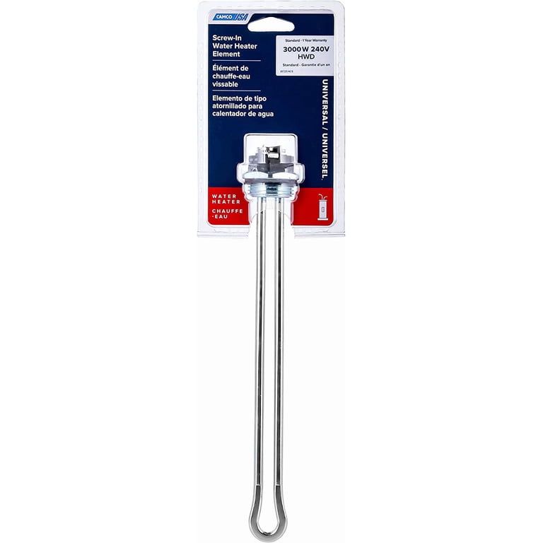 Camco 02263 3000W 240V Screw-In Water Heater Element – High Watt Density, Easy Replacement For Most Tanks (12" Min Diameter)