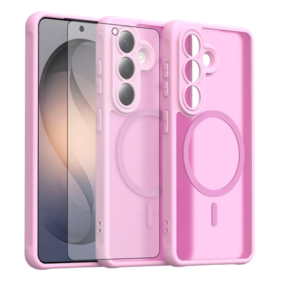 Asuwish Phone Case Compatible with Samsung Galaxy S26 Plus S26 5G Magnetic Translucent Matte Anti-fingerprint Back, Military Grade DropProof Shockproof Protective Cover for S 26 26S Women Men Pink