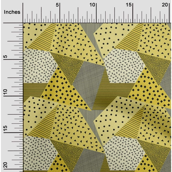 oneOone Cotton Jersey Yellow Fabric Dot|Check & Triangle Geometric Sewing Craft Projects Fabric Prints By Yard 58 Inch Wide