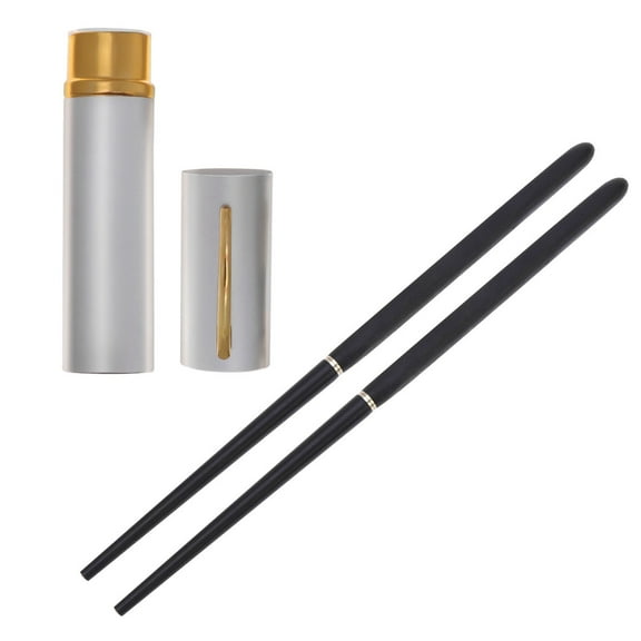 OUNONA Portable Collapsible Ebony Chopsticks Foldable Wooden Travel Chopsticks with Aluminum Case (Random Color)