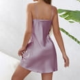 thumbnail image 5 of IWRICH Women's Satin Lace Trim Lingerie Spaghetti Strap Elegant Nightgown Deep V Neck Sleepwear Purple L, 5 of 6