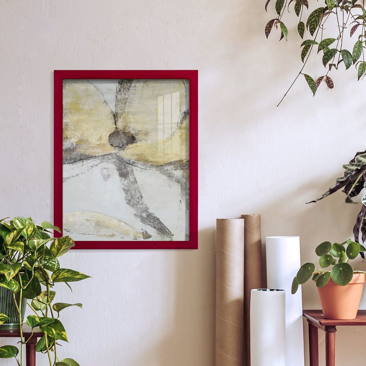 Une Fleur I - Framed Print w/glass - Cherry Red