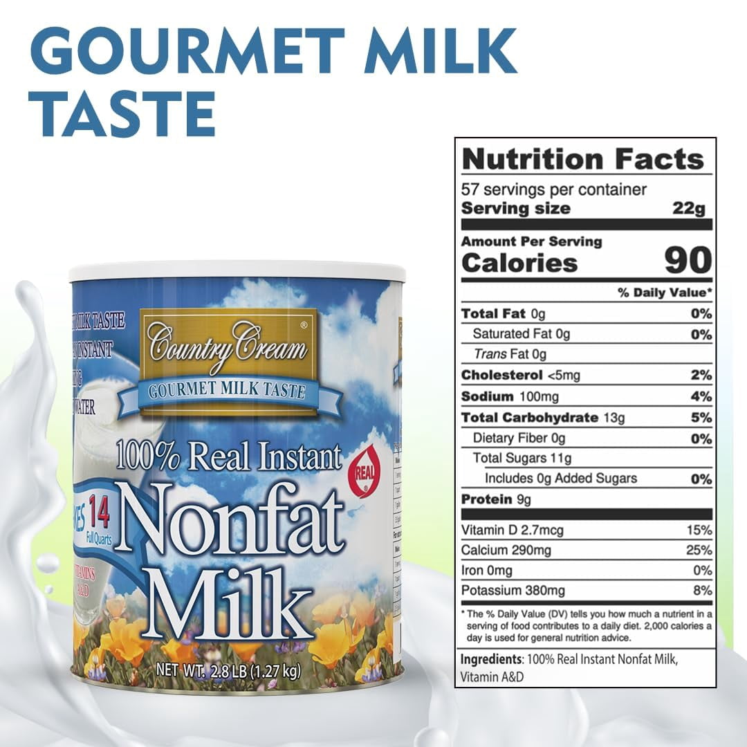 Country Cream 100% Real Instant Non-fat Powdered Milk USDA Approved Vit A D