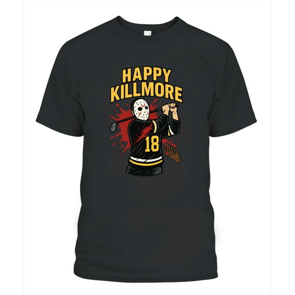 Happy Killmore Parody Golf Graphic T-Shirt – Funny Horror-Inspired Sports Tee (Black)