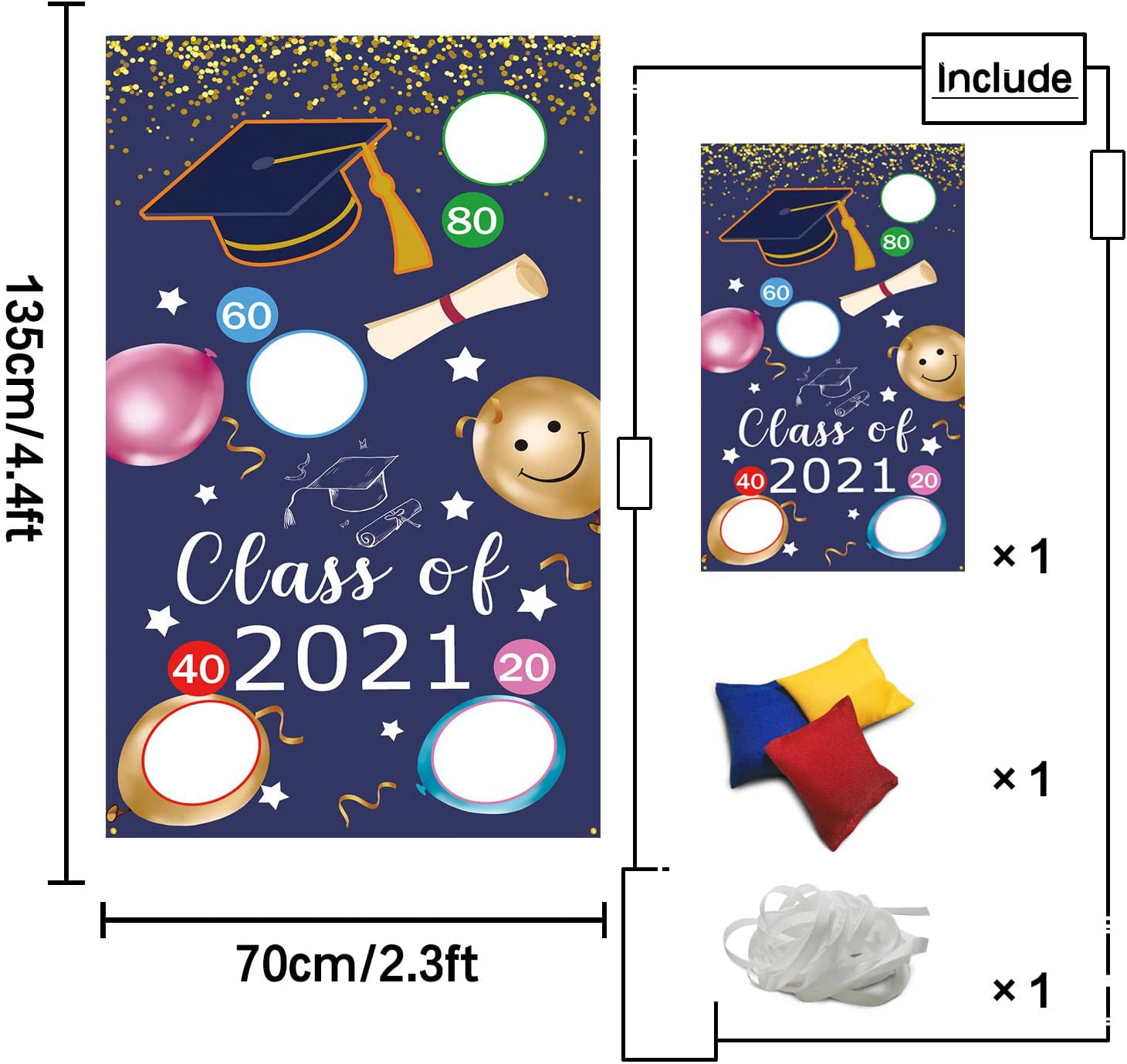 Class of 2021 Kindergarten Toss Games Banner Blue for Kids Graduation Theme Congrats Grad Family Gathering Party Decorations 