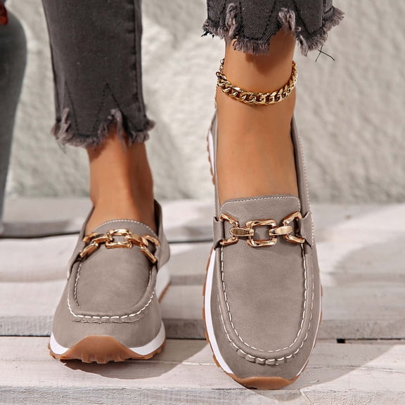 Bkhluea Women Metal Chain Link Loafers Slip On Comfortable Footwear For Office Work Daily Casual Outdoor Activities