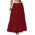 thumbnail image 2 of Women’s Long Maxi Skirt High Waist Loose Fit Elastic Waistband Lightweight Flowy Tiered Skirt Casual Solid Style Wine 2XL, 2 of 7