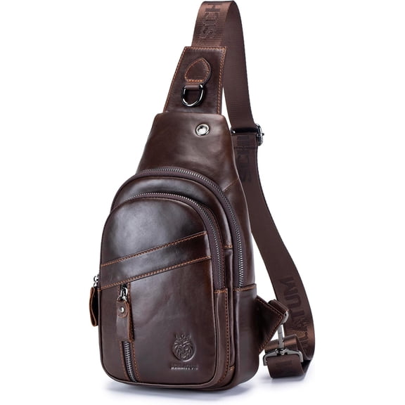 SCHLATUM Genuine Leather Crossbody Sling Bag for Men, Coffee