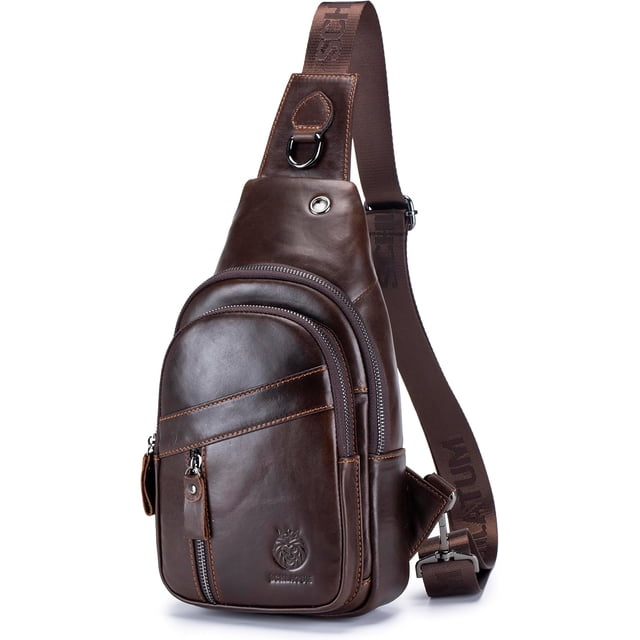 SCHLATUM Bolso Cruzado de Cuero Genuino para Hombre, Color Café