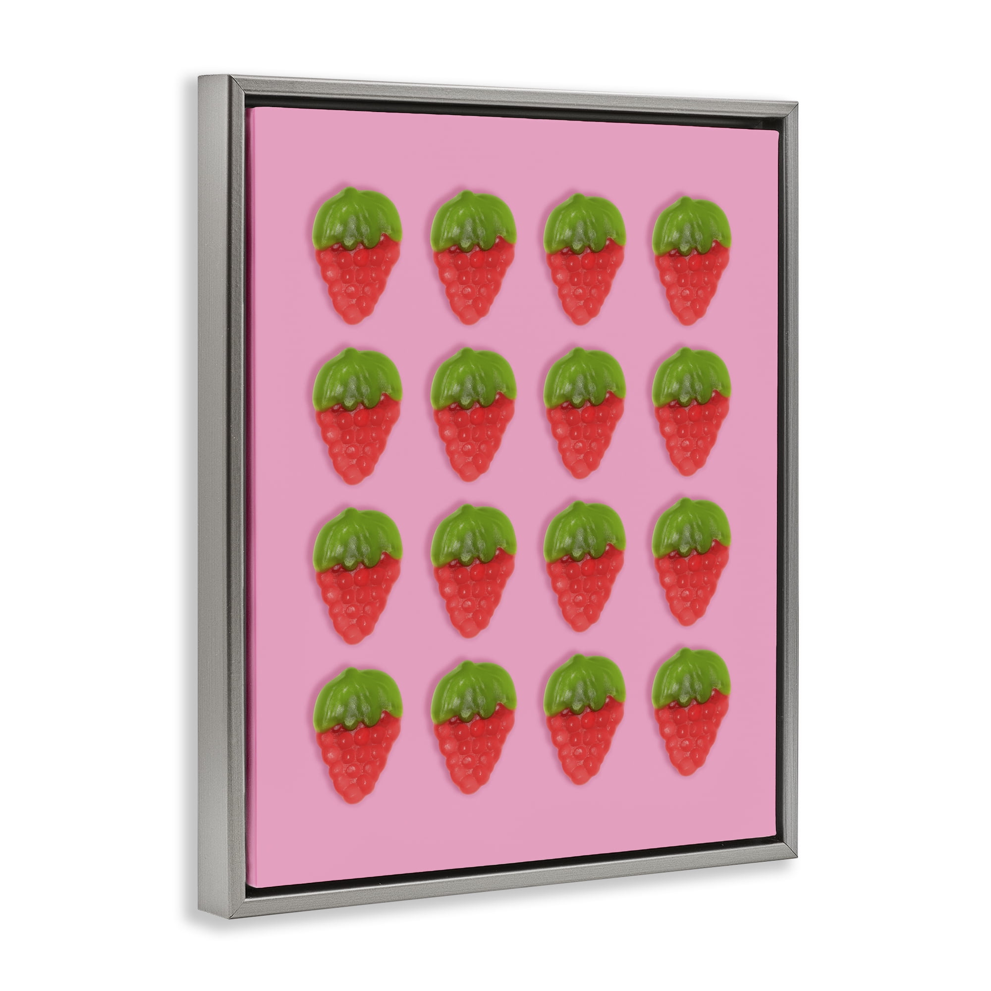 Stupell Industries Gummy Strawberry Candy Pattern Gray Framed Floater Canvas Wall Art, design by LISH Creative