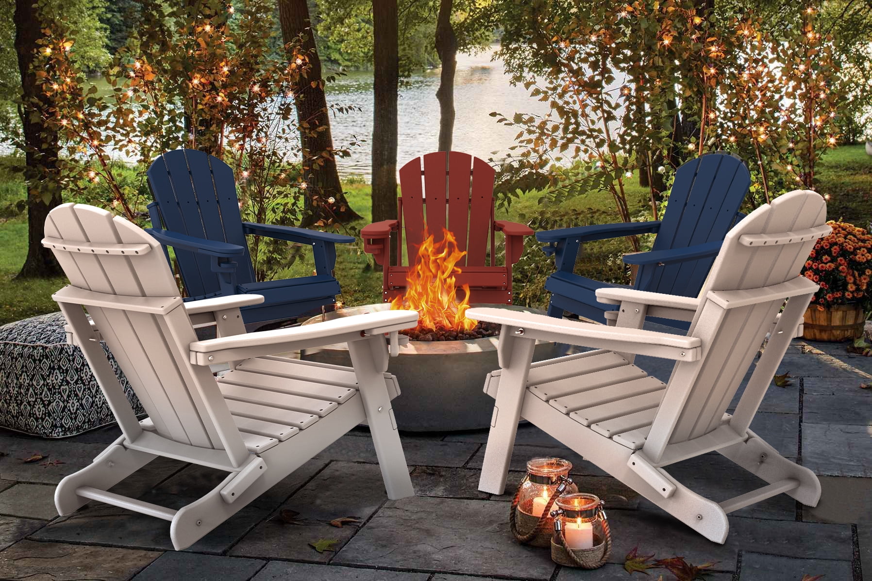 Pipopa Outdoor Folding HDPE Adirondack Chair Set of 2 with Cup Holder,All-Weather Patio Chair for Garden,Backyard,Pool,Aqua