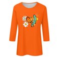 thumbnail image 4 of Dadaria Tee-Shirt Femme Orange Manches 3/4 Col Rond Grande Taille Hauts Été Chandail Blouses S, 4 of 5