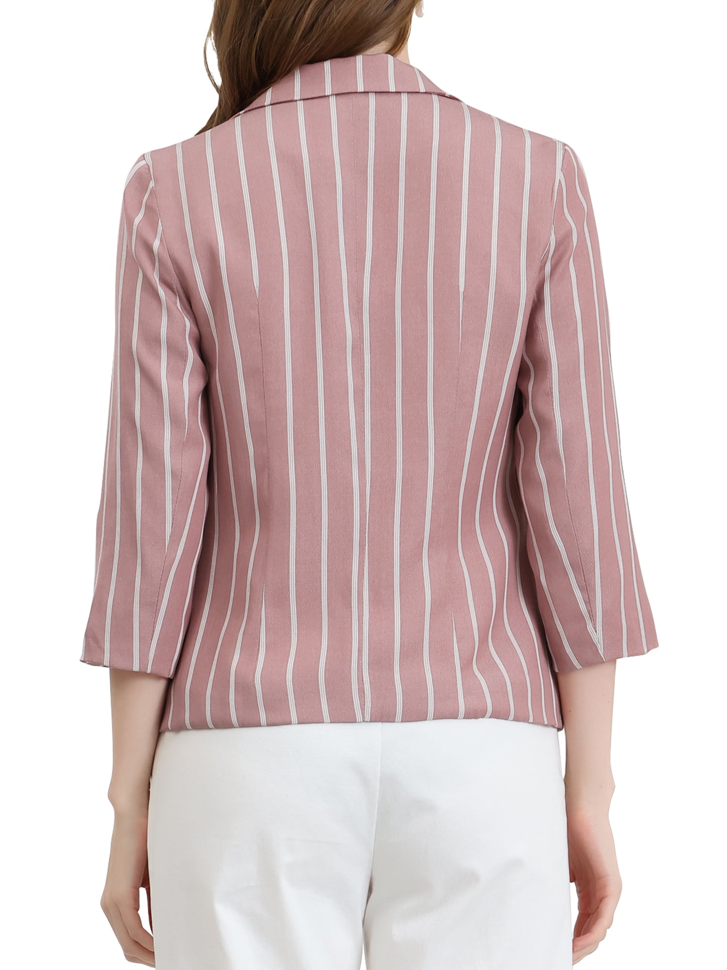 DARING DIVA Women's Striped Open Front Notched Lapel Blazer M Dark Pink