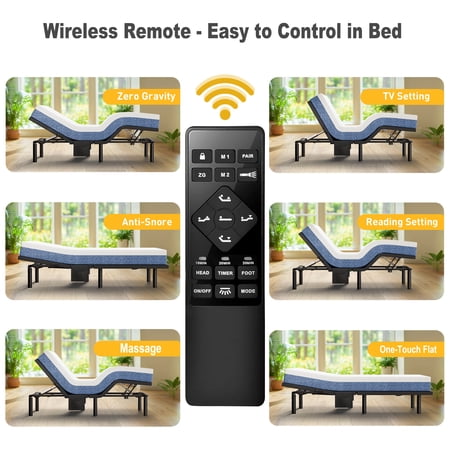 CHITOOMA Electric Adjustable Bed Frame Queen with Massage (4 Modes & 3 Intensities), Wireless Remote, Zero Gravity, 4 USB Ports, Under-Bed Nightlight, 3 Minutes Fast Assembly