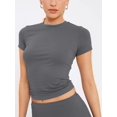 thumbnail image 5 of Women'S Basic Summer Short Sleeve Crewneck T-Shirts Y2K Cute Going Out Tops Baby Tee Dark Gray XS, 5 of 9