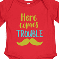 thumbnail image 4 of Inktastic Here Comes Trouble, Mustache, Moustache Boys or Girls Long Sleeve Baby Bodysuit, 4 of 5