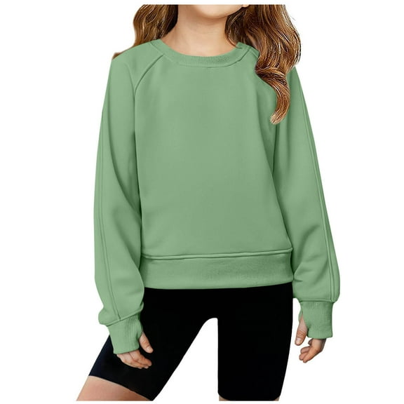 UQJfacai Girls Sweatshirt Kids Fall Casual Crop Tops Crewneck Fleece Pullover Winter Long Sleeve Shirts with Thumb Hole 4-15 Years