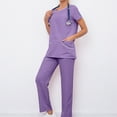 thumbnail image 2 of Womens Petite Scrub Sets Comfortable V-Neck Scrub Top and Drawstring Jogger Pants Quick Dry Nursing Workwear Stretch Working Uniforms with Multi Pocket for Doctors, Nurses Purple L, 2 of 4