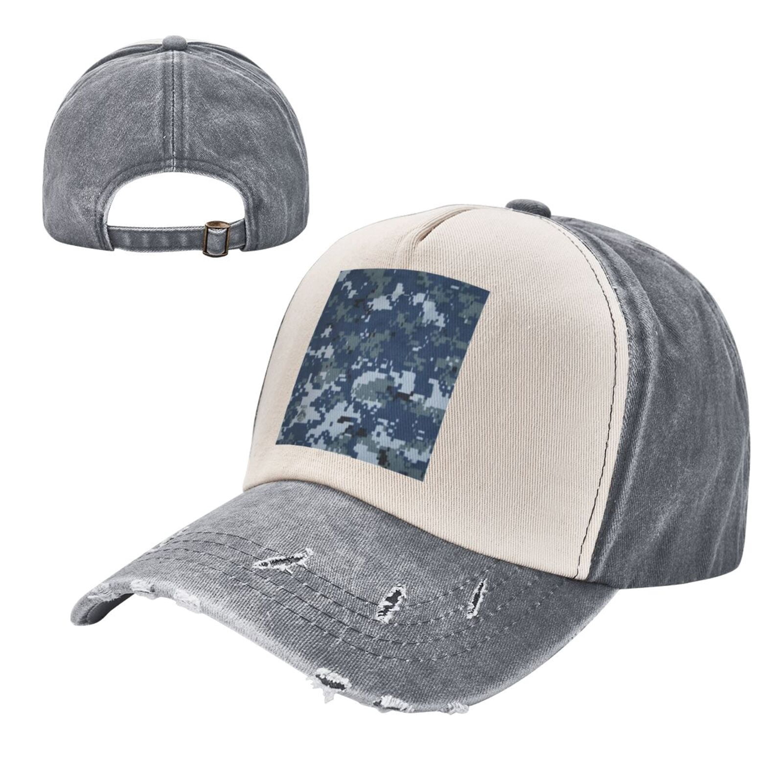 Navy Blue Digital Camouflage Baseball Cap Distressed  display picture 1