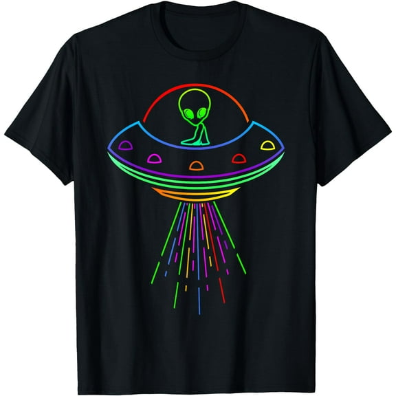 Space Alien UFO Neon Lights Unisex T-Shirt for Men Women Kids