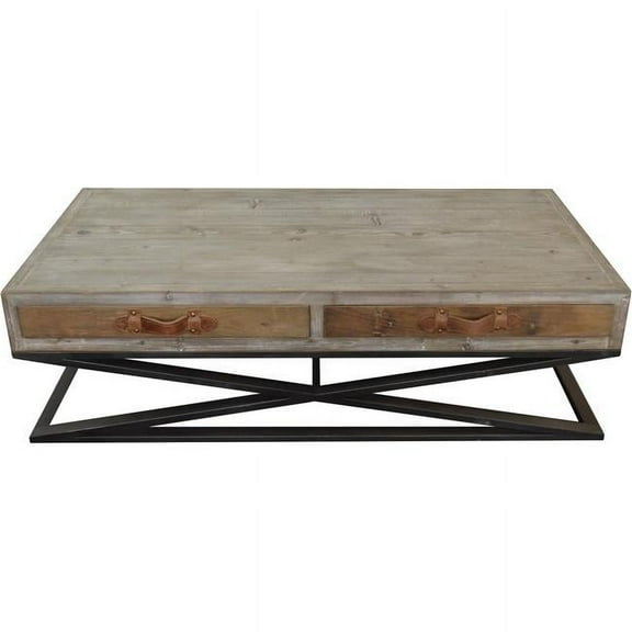 HomeRoots 400837 Rustic Handcrafted Natural Wood & Iron Coffee Table, Natural
