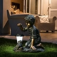 thumbnail image 4 of LuxenHome Bronze Resin Boy and Frog Statue with Solar Light, 4 of 8