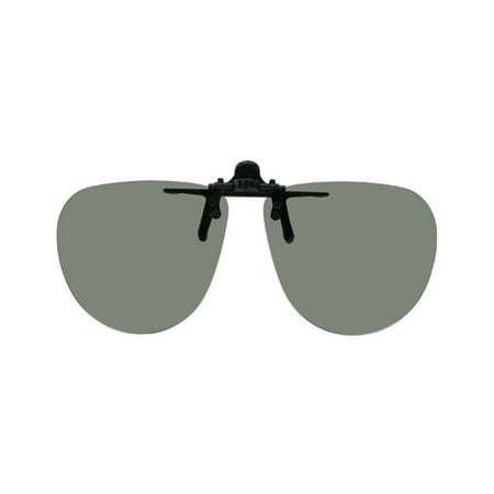 Polarized Clip-on Flip-up Plastic Sunglasses - Medium Aviator - 54mm Wide X 48mm High (122mm Wide) - Polarized Grey Lens