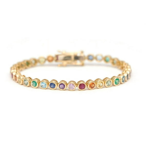 925 Silver Rainbow Lab Sapphire Tennis Bracelet,Silver rainbow sapphire tennis bracelet,Ombre Bracelet For Women Valentine Gift For Her