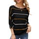 thumbnail image 1 of Camiseta mujer Irfora Suéteres de punto para mujer Suéteres de punto informales bohemios de manga 3/4 ahuecados a rayas Irfora Camiseta mujer, 1 of 5