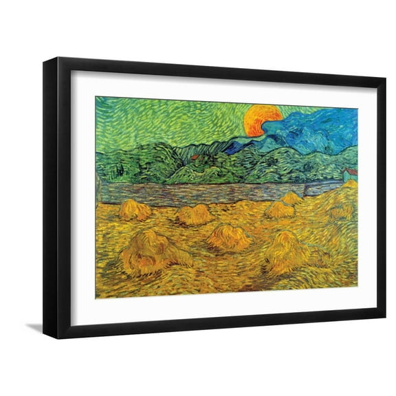 Art.com Rising Moon Art Print by Vincent van Gogh, Black Frame Wall Art, 23" x 17"
