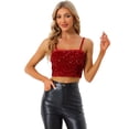 thumbnail image 1 of Camisola de terciopelo con tirantes finos y lentejuelas brillantes Allegra K para mujer Rojo M, 1 of 6