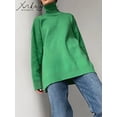 thumbnail image 3 of Suéteres de otoño e invierno para mujer, suéteres de cuello alto para mujer, suéteres de punto con abertura lateral, suéter navideño, suéter de gran tamaño para mujer, 3 of 5