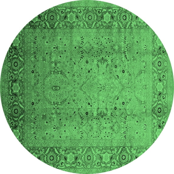 Ahgly Company Indoor Round Oriental Emerald Green Traditional Area Rugs, 3' Round