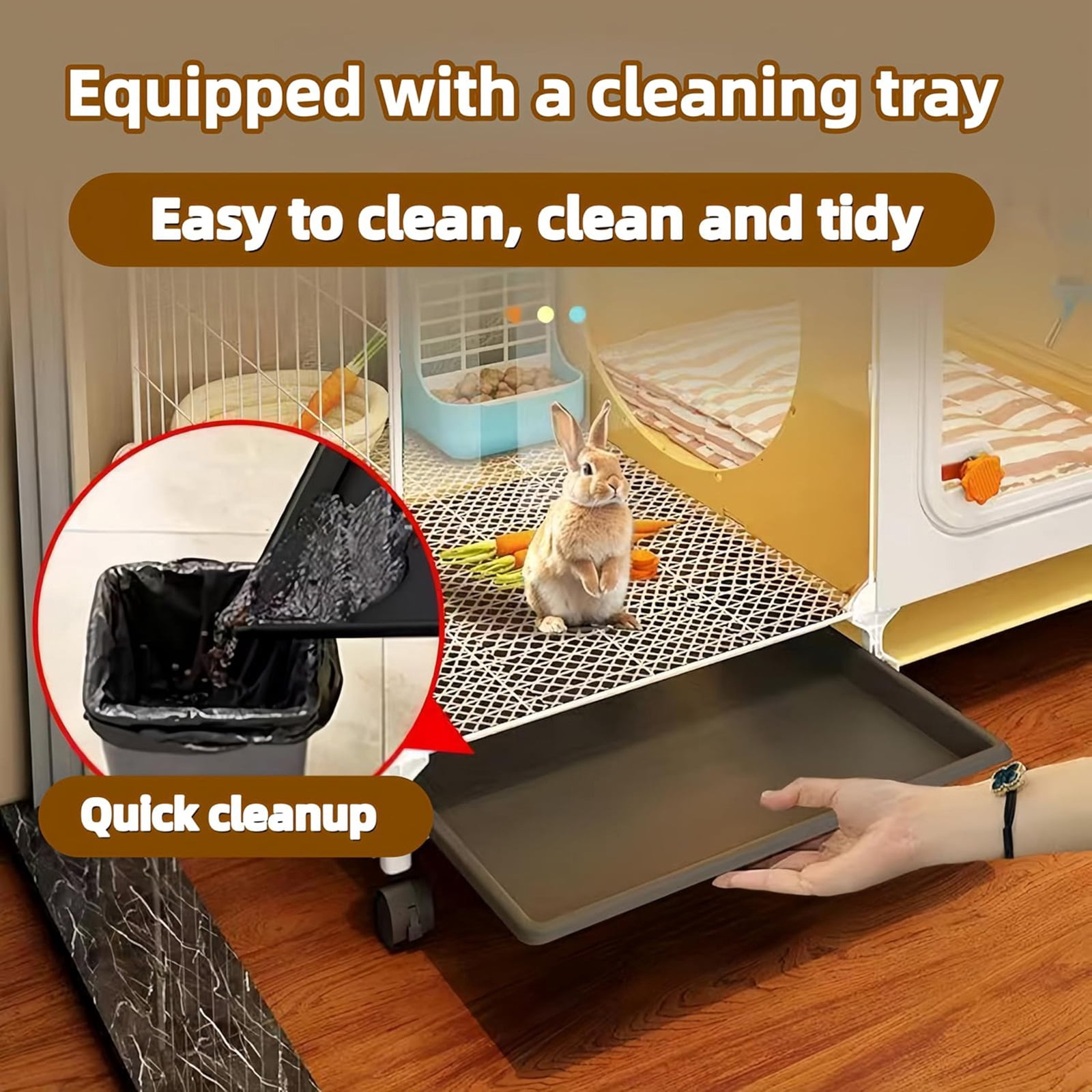 Rabbit Cage Indoor,Loft Bunny Hutch with Urine-Proof wall,Leak-Proof Trays, Wheels 41.4" Lx 17.7" Wx17.7 H for Rabbits Chinchillas, Guinea Pig and Small Animal