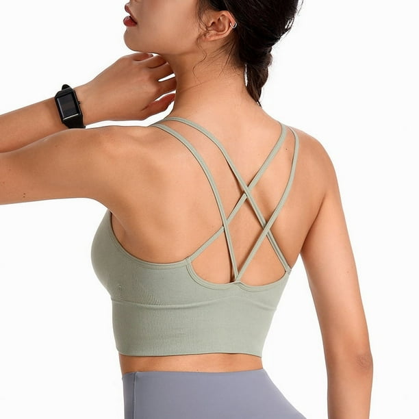 Sujetador deportivo de yoga sin aros con espalda cruzada, de secado rápido, a prueba de golpes, ropa interior deportiva europea y americana de talla grande para mujer