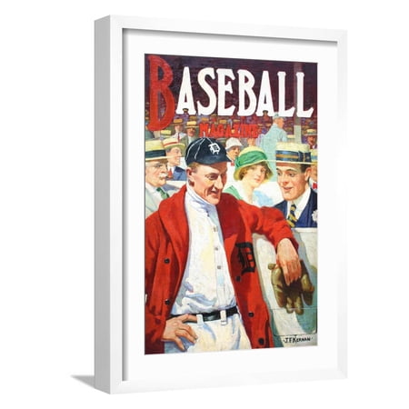 Art.com Ty Cobb Painting Of Detroit Tigers Centerfielder Ty Cobb (1886-1961) 1916 Issue Baseball Magazine Art Print by JF Kernan White Frame Wall Art 17 x 23