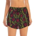 thumbnail image 2 of Balery Burgundy Peony Flowers Pantalones cortos deportivos para mujer con forro y dos bolsillos, elásticos, para entrenamiento, gimnasio, yoga-X-Large, 2 of 7