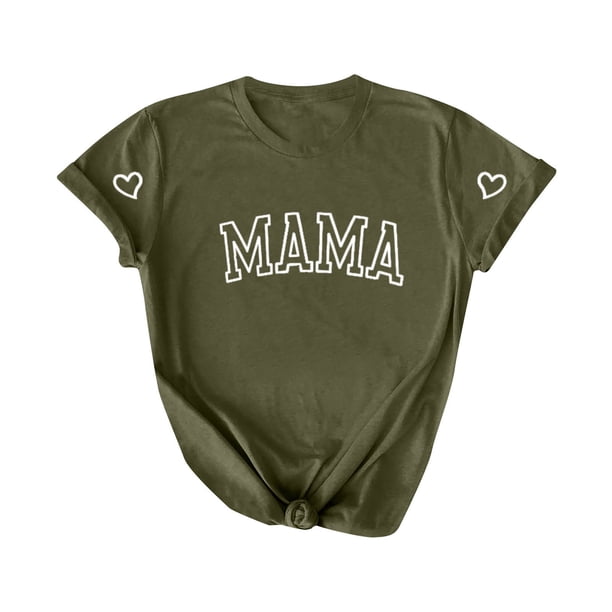 Camiseta Penkiiy Mama Mujer Manga Corta Tops Tejas Gráficas Trendy Camiseta Casual Mamá S Verde