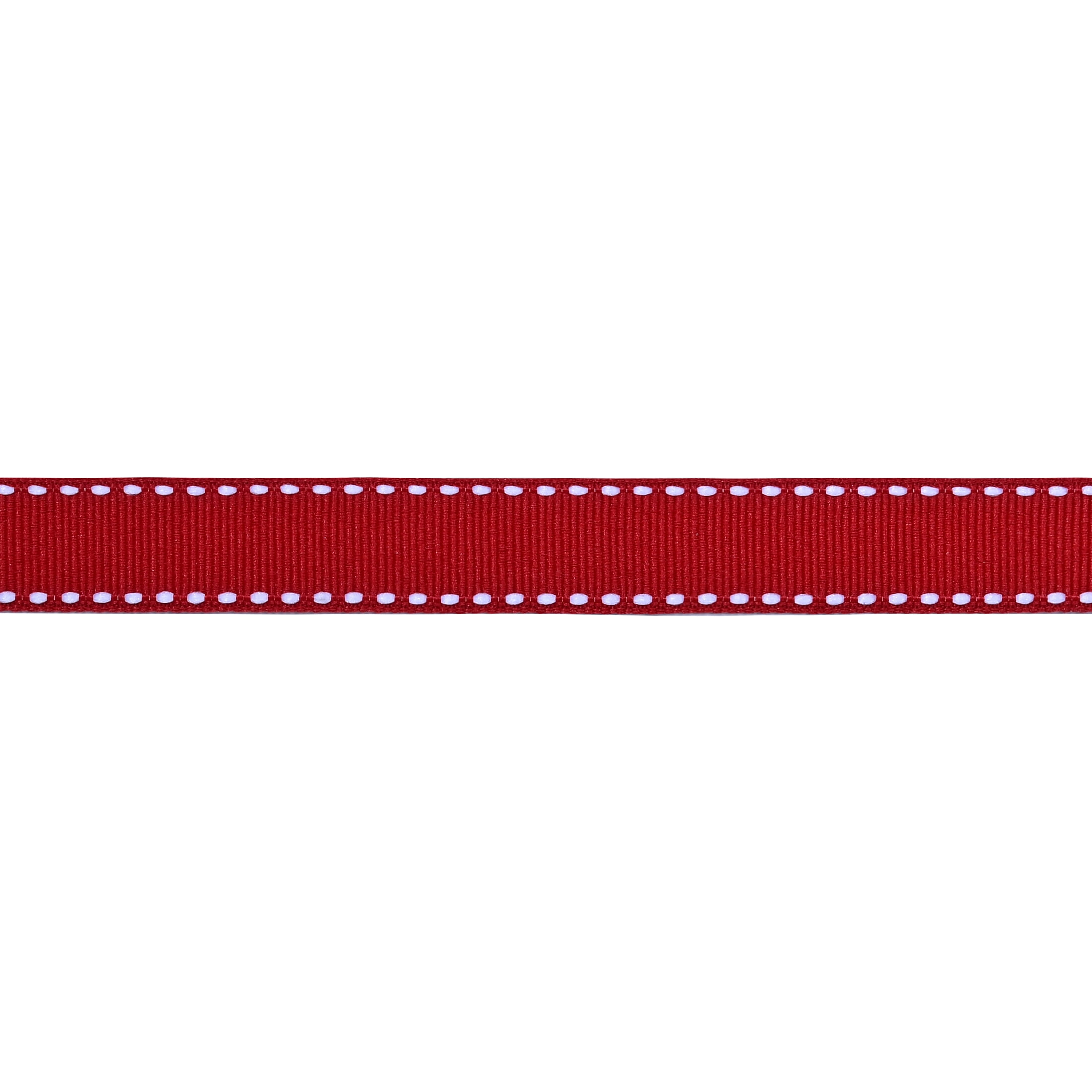 Gwen Studios 5/8" White Saddle Stitch on Red Grosgrain Ribbon, 7 Yards