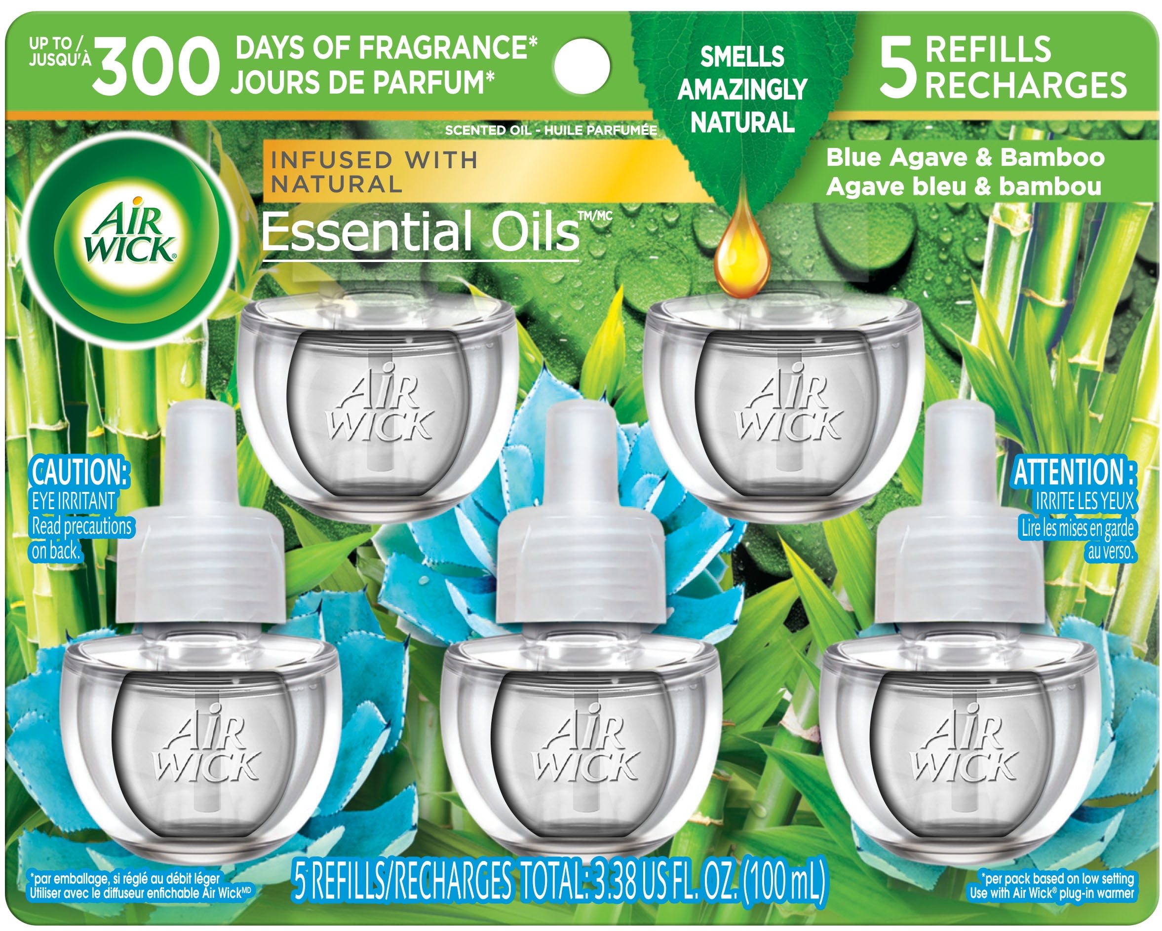 Air Wick Plug in Scented Oil Refill, 5 ct, Blue Agave and Bamboo, Air Freshener, Essential Oils